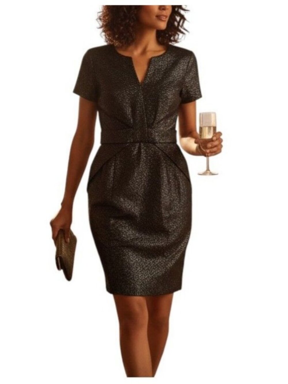 Maeve Anthropologie Shelby Jacquard Dress 6 Metallic Sheath Split Neck EUC